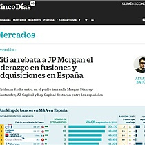 Citi arrebata a JP Morgan el liderazgo en fusiones y adquisiciones en Espaa